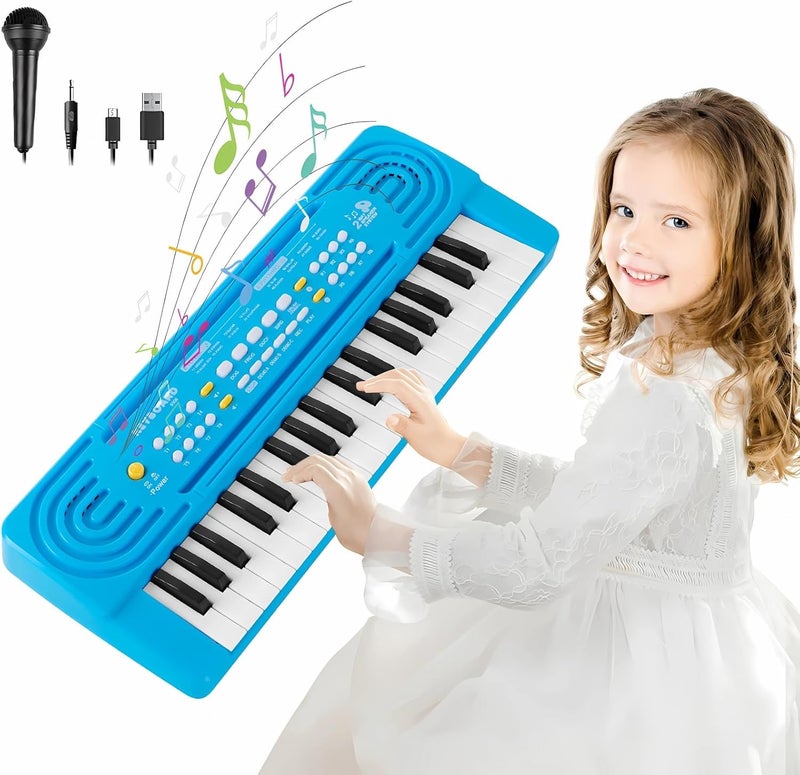 TWFRIC Kids Toddler Toy Piano Keyboard, 37 Key Pianos for Kid Music Toys Instruments with Microphone Dual Speaker Ideal for 3 4 5 6 7 8 Year Old Girl Boy Birthday/Christmas Day Gift (Blue) - Image 1